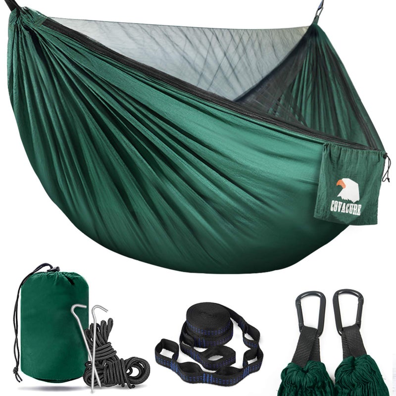 Covacure Camping Hammock - Lightweight Double Hammock, Hold Up to 772lbs, Portable Hammocks for Indoor, Outdoor, Hiking, Camping, Backpacking, Travel, Backyard, Beachï¼ˆDark Greenï¼‰ - Image 1